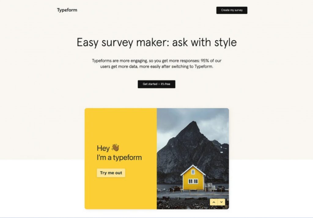 SaaS landing page example typeform