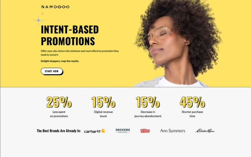 SaaS landing page example namogoo