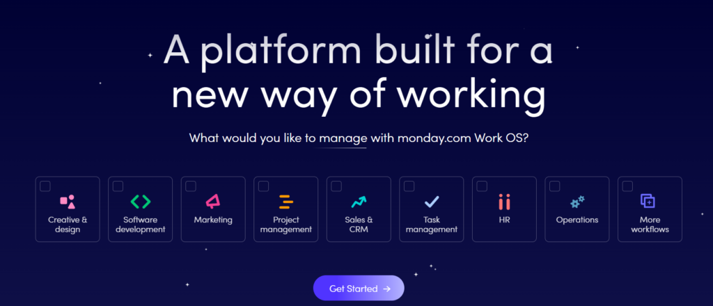 SaaS landing page example monday.com