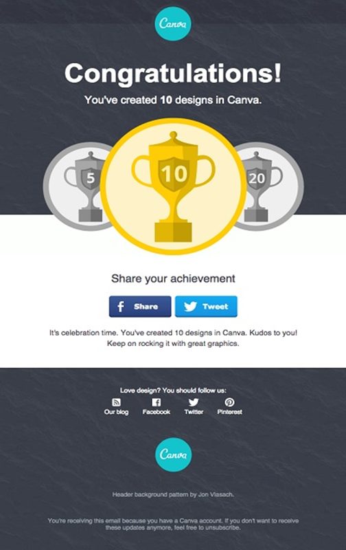 SaaS email marketing examples Canva rewarding customers