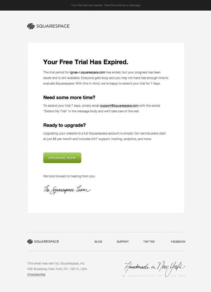 SaaS email marketing examples Squarespace trial extension email