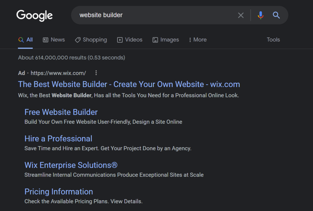 Google ad  Wix