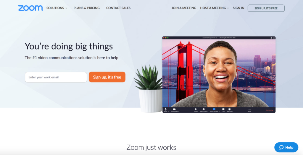 SaaS landing page example zoom