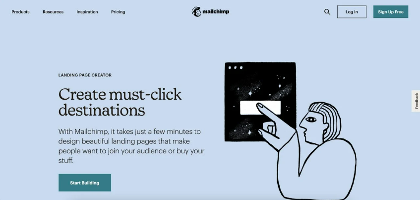 SaaS landing page example mailchimp
