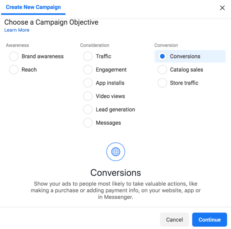 Instagram ad objective columns