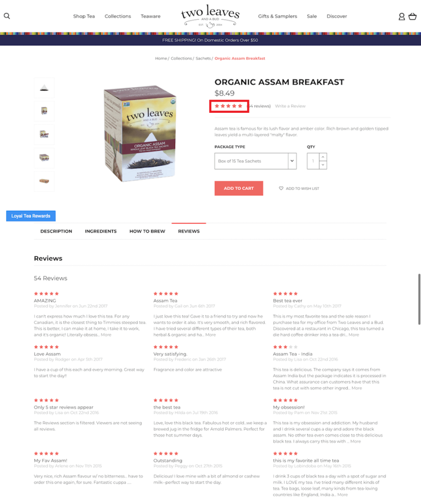 ecommerce product page  - Customer reviews and rating