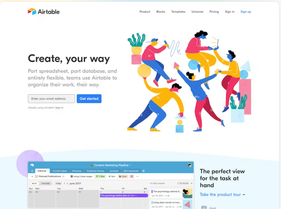 SaaS landing page example airtable