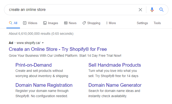 Google ad examples SaaS Shopify