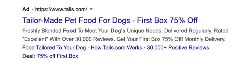 Google ad examples ecommerce Tails